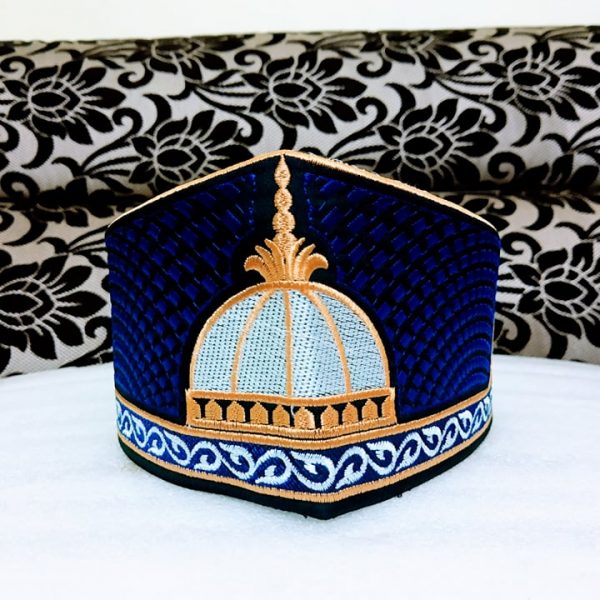 Barkati Golden Blue Garib Nawaz Gumbad Topi blue